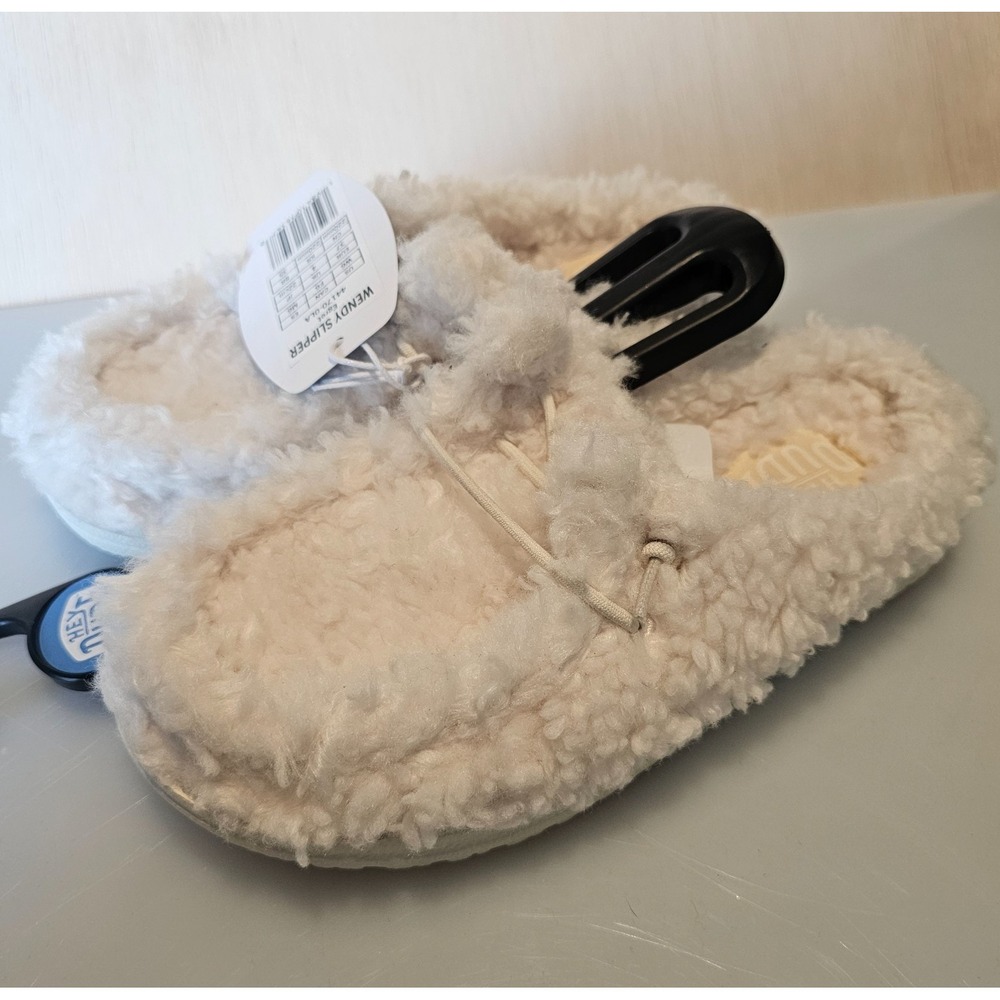 Hey Dude Women's 6 Wendy Slippers Shoes Slip Ons EGRET Sherpa Fuzzy White NWT
